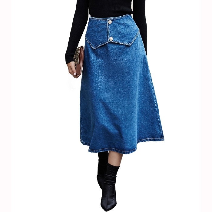 

Women Fashion Splicing Pearl Button Denim Skirt (Color:Blue Size:S)