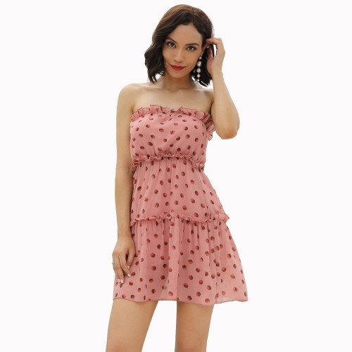 

Women Chiffon Polka Dot Tube Top Dress (Color:Pink Size:L)