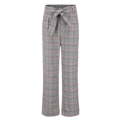 

Women High Waist Plaid Cropped Pants Casual Wide-leg Trousers (Color:As Show Size:S)