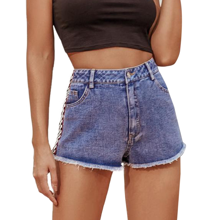 

Women High Waist Stitching Denim Shorts (Color:Blue Size:XS)
