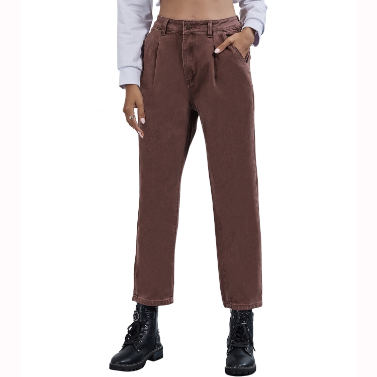 

Women Fashion High Waist Denim Straight Trousers (Color:Brown Size:XS)