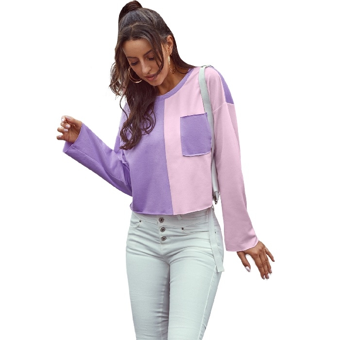 

Women Fashion Color Matching Round Neck Straight Long Sleeve Sweater (Color:As Show Size:S)