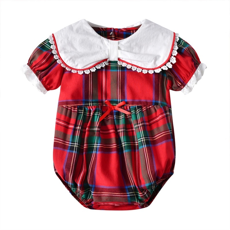 

Children Plaid British Style Jumpsuit (Color:Red Size:90)