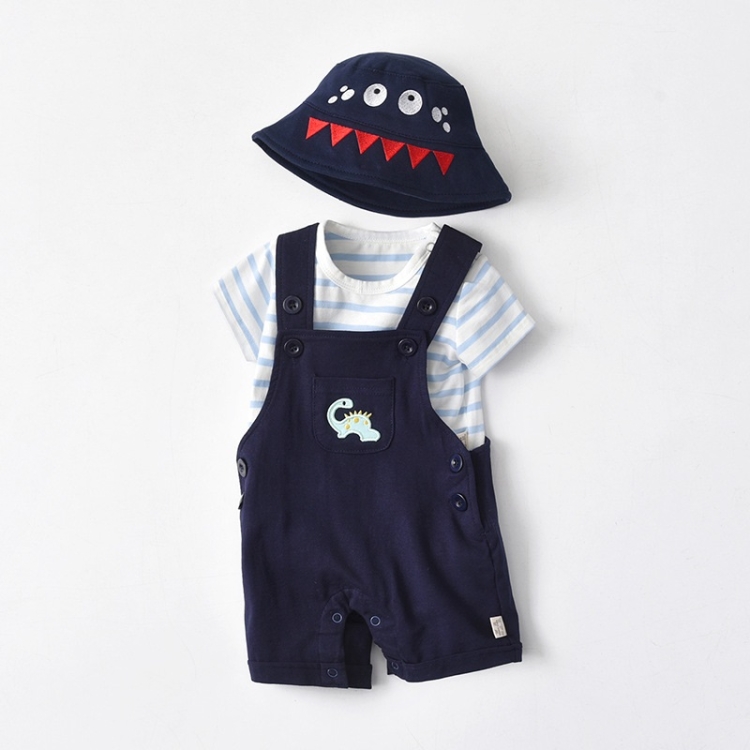 

Boy Dinosaur Short Sleeve + Bib Two-piece Suit (Color:Navy Blue Size:73)