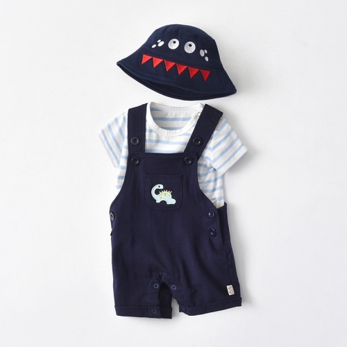 

Boy Dinosaur Short Sleeve + Bib Two-piece Suit (Color:Navy Blue Size:85)