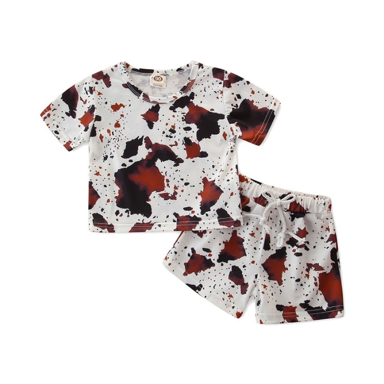 

Girls Western Style Short Sleeve + Shorts Two-piece Suit (Color:White Size:90)