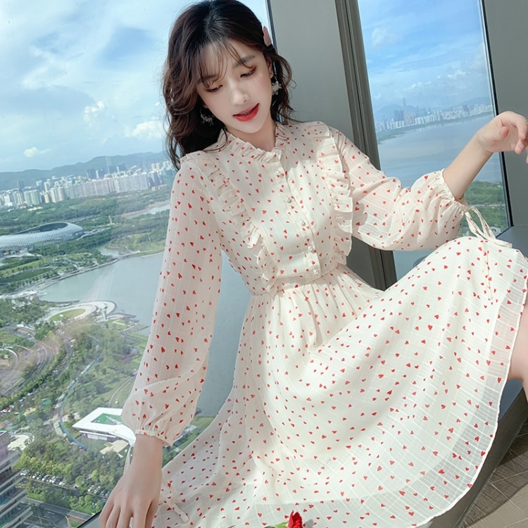 

Spring Women Sweet Heart Print Dress A-line Skirt A091 (Color:Apricot Size:M)