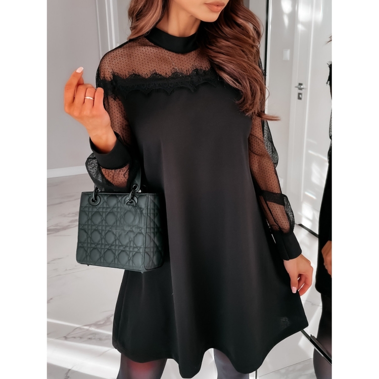 

Lace Stitching Mid-waist A-line Dress (Color:Black Size:S)