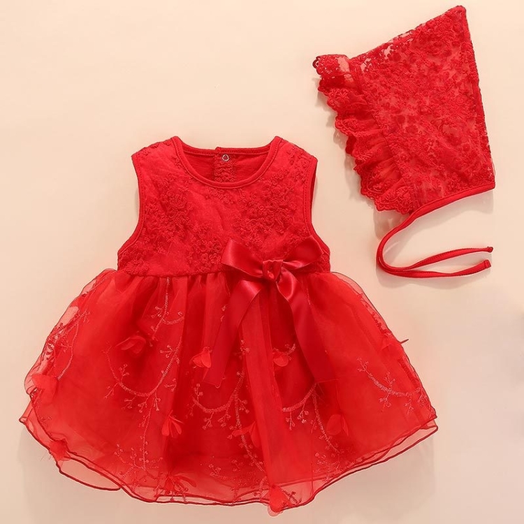 

Baby Sleeveless Mesh Dress (Color:Red Size:9M)