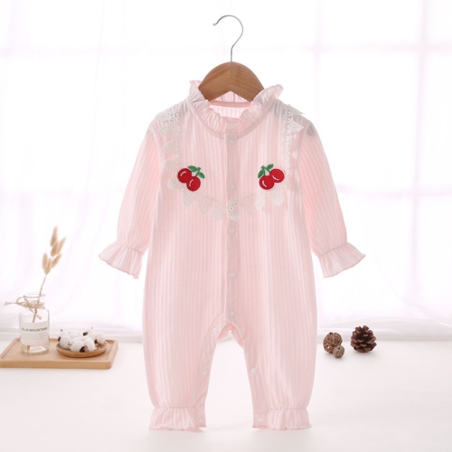 

Solid Color Baby Girl Long-sleeved Bodysuit (Color:Pink Size:80)