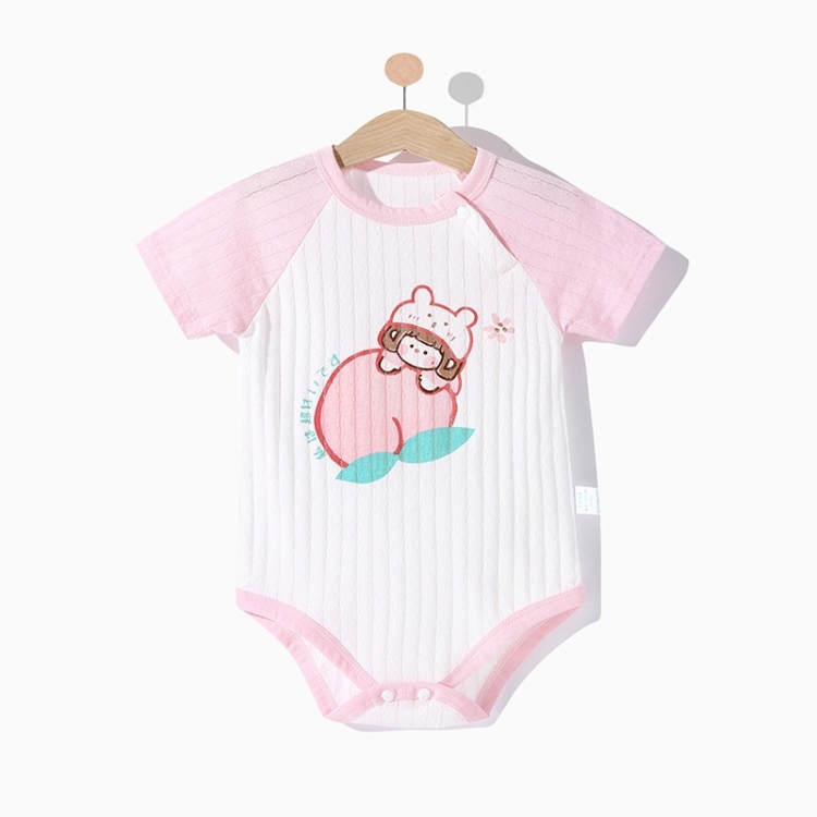 

Baby Cotton Short Sleeve Bodysuit (Color:Peach Peach Girl Size:90)