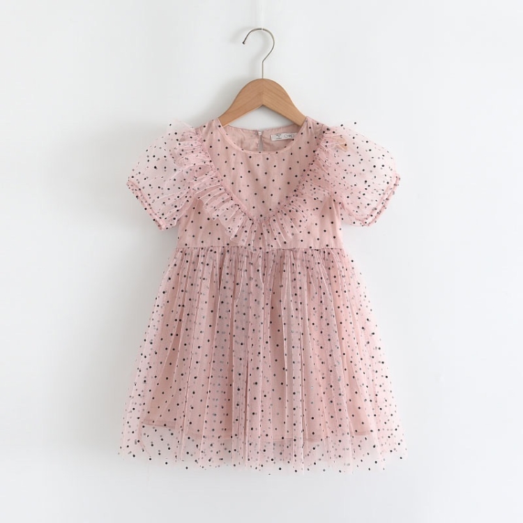 

Girls Mesh Dot Lace Dress (Color:Pink Size:120)