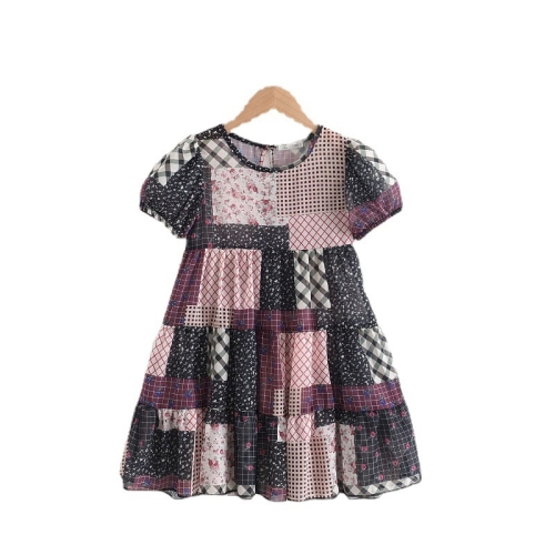 

Girls Short Sleeve Stitching Printed Dress (Color:Photo Color Size:130)