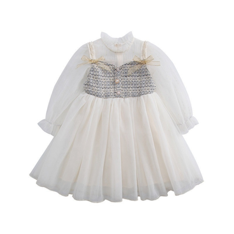 

Girls Long Sleeve Mesh Dress (Color:Photo Color Size:110)