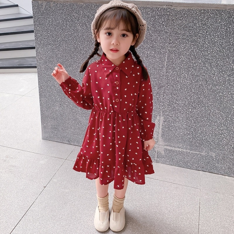 

Girls Fashion Long Sleeve Dress (Color:Red Size:110)