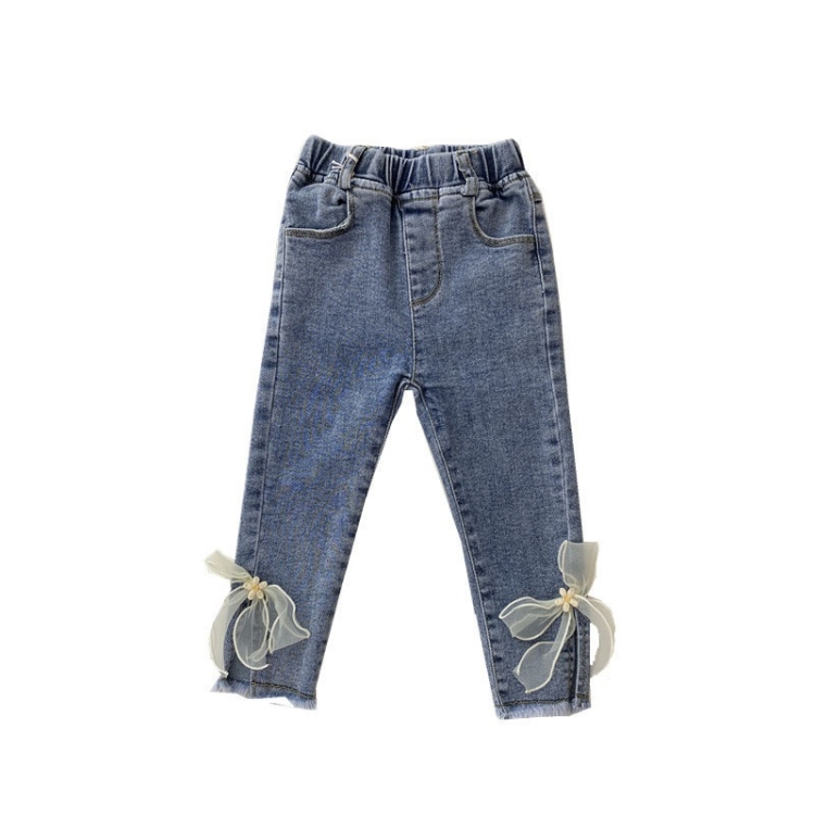 

Girls Fashion Bow Slim Jeans (Color:Blue Size:110)