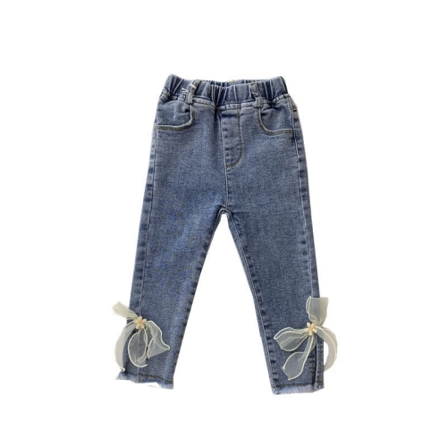 

Girls Fashion Bow Slim Jeans (Color:Blue Size:120)