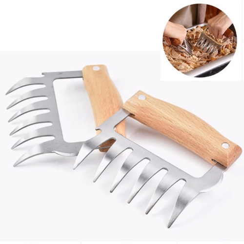 

2 PCS Bear Claw Shaped stainless steel Barbecue Fork Chicken Shredded Wooden Handle Anti-skid Creative Kitchen Fork Claw Meat Claw Splitter with (Wood color)