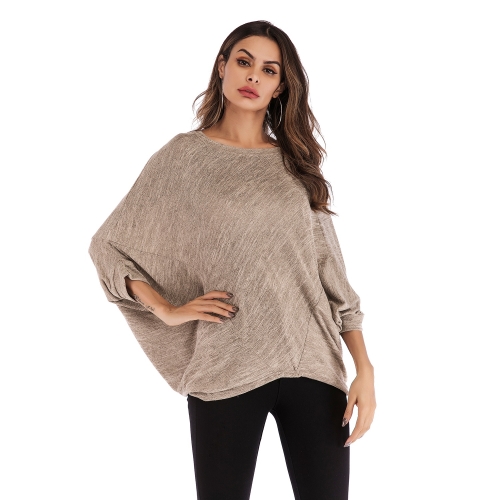 

Solid Color Bat Sleeve Casual Loose Round Neck All-match T-shirt (Color:Apricot Size:Free Size)