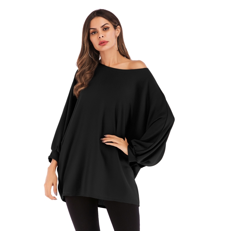 

Solid Color Loose Large Size Mid-length Round Neck All-match Blouse (Color:Black Size:Free Size)