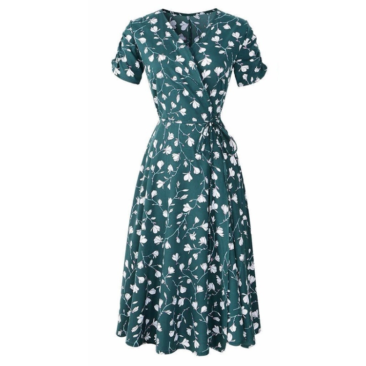 

Printed Bohemian Beach Skirt With Big Hem Dress (Color:Green Size:XL)