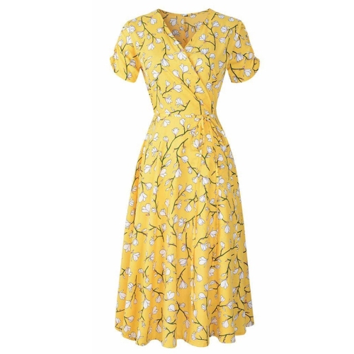 

Printed Bohemian Beach Skirt With Big Hem Dress (Color:Yellow Size:L)