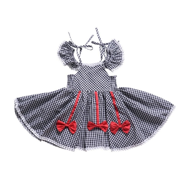 

Girls Lace Plaid Bow Princess Dress (Color:Black Size:110)