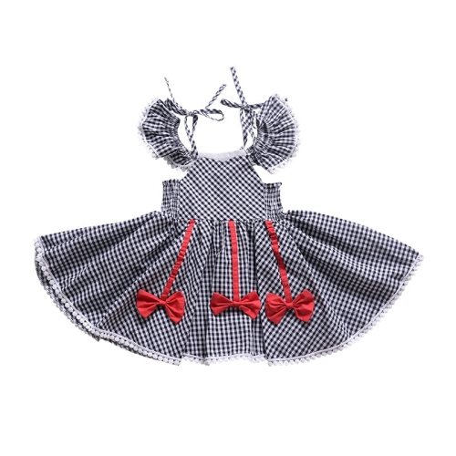 

Girls Lace Plaid Bow Princess Dress (Color:Black Size:120)