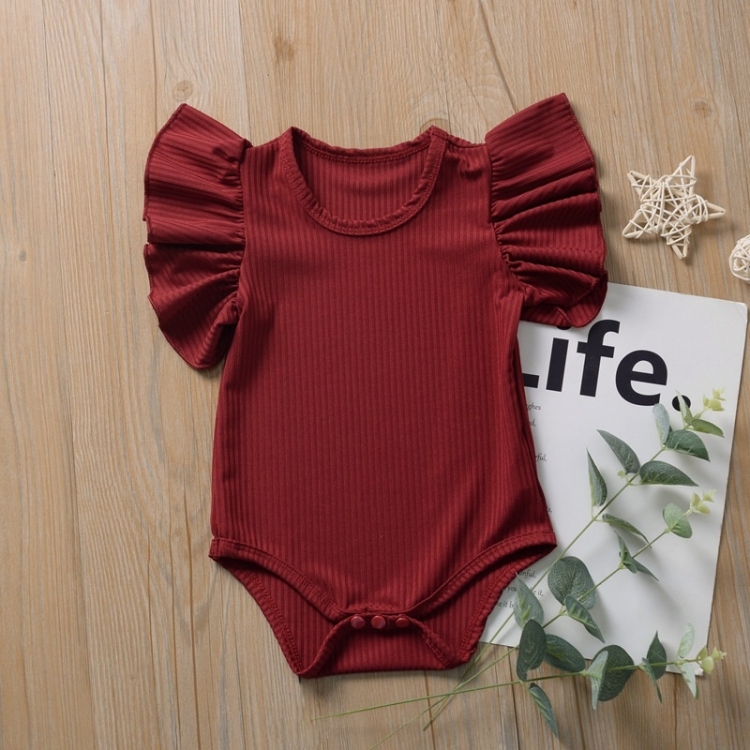 

Baby One-piece Romper With Large Lace Sleeves (Color:Red Wine Size:100)