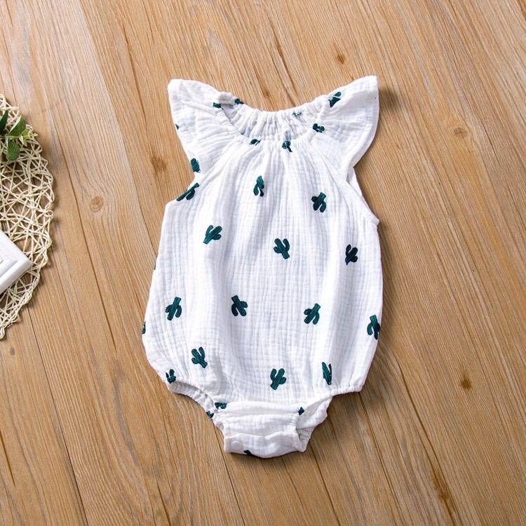 

Baby Girl Fold Print Cartoon Pattern Jumpsuit (Color:White Cactus Size:80)