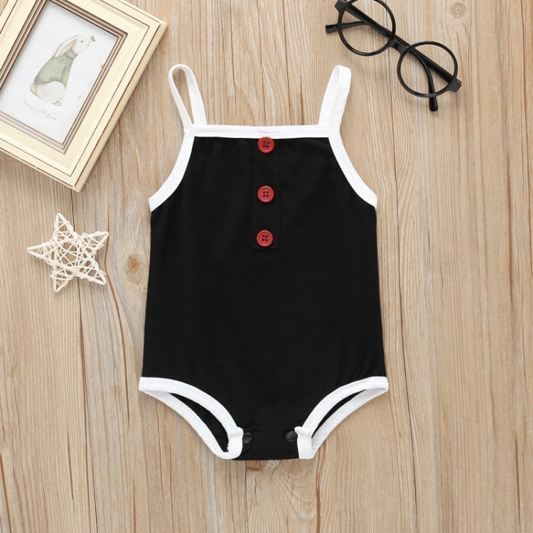 

Solid Color Sleeveless Sling Bodysuit For Babies (Color:Black Size:70)