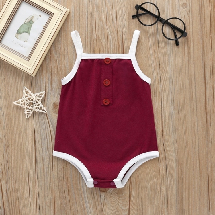 

Solid Color Sleeveless Sling Bodysuit For Babies (Color:Red Wine Size:80)