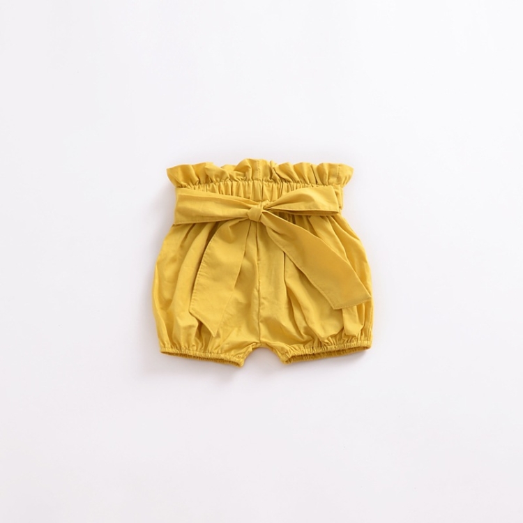 

Girls Bowknot Trousers With Wood Ears (Color:Turmeric Size:80)