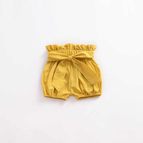 

Girls Bowknot Trousers With Wood Ears (Color:Turmeric Size:110)