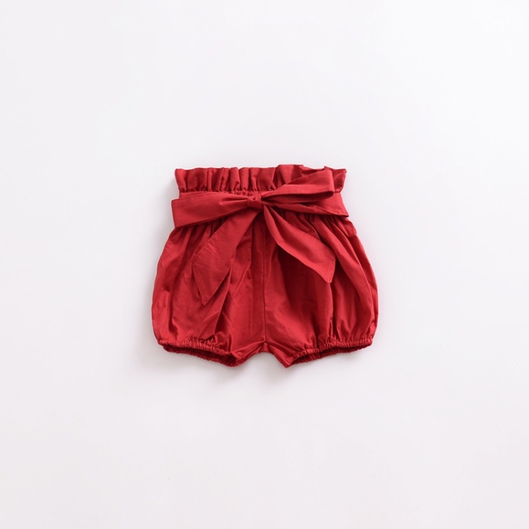 

Girls Bowknot Trousers With Wood Ears (Color:Maroon Size:110)