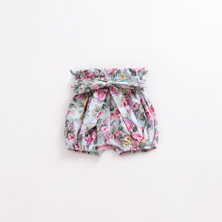 

Girls Bowknot Trousers With Wood Ears (Color:Green Print Size:100)