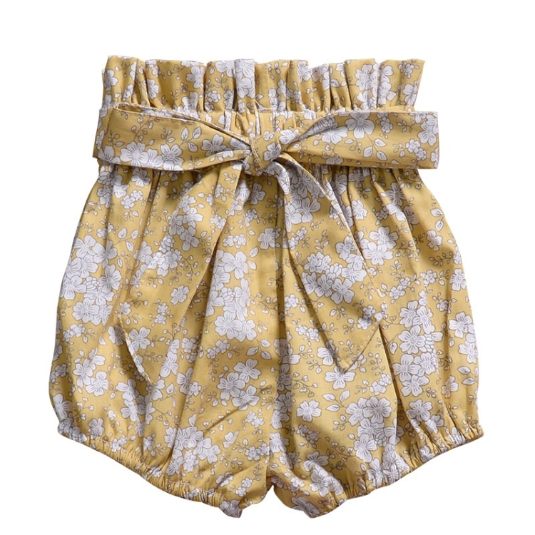 

Girls Bowknot Trousers With Wood Ears (Color:Yellow Floral Size:100)