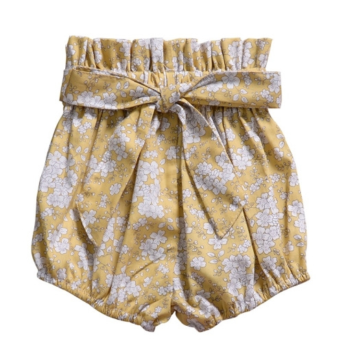 

Girls Bowknot Trousers With Wood Ears (Color:Yellow Floral Size:110)