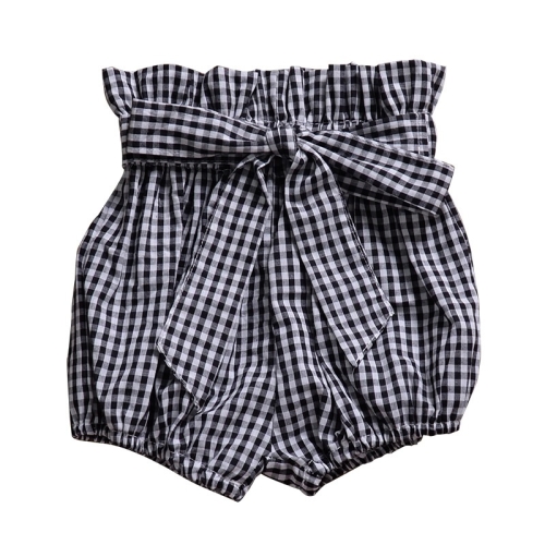 

Girls Bowknot Trousers With Wood Ears (Color:Black Grid Size:80)