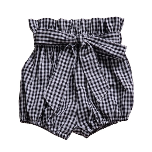 

Girls Bowknot Trousers With Wood Ears (Color:Black Grid Size:90)