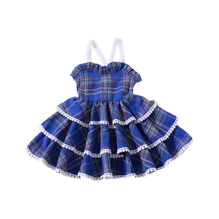 

Girls Lace Sling Plaid Dress (Color:Blue Size:120)
