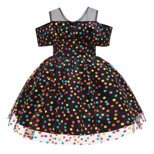 

Girls Retro Dot Catwalk Dress Skirt (Color:Black Size:130)