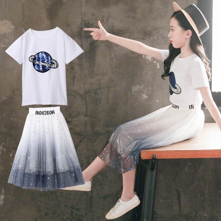 

Women Short-sleeved Blouse + Two-piece Dress (Color:Blue Size:140)