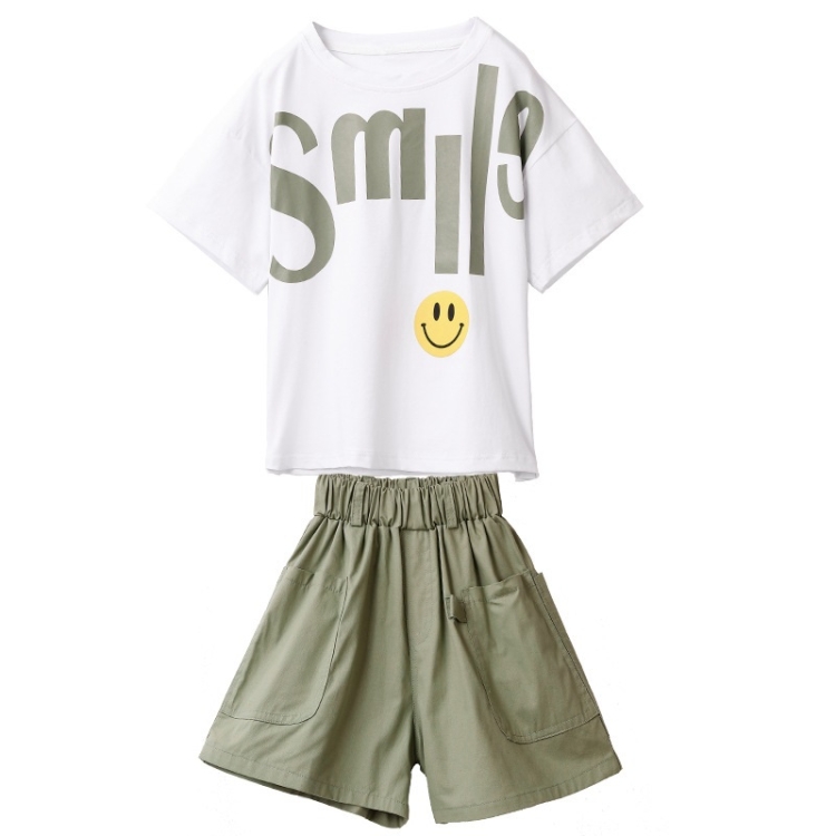 

Girls Short-sleeved Top + Two-piece Group Pants (Color:White Size:110)