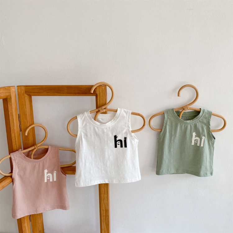 

Children Solid Color Printed Vest (Color:Green Size:66)