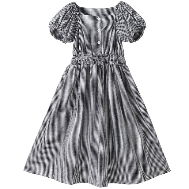 

Girls Short Sleeve Plaid Dress (Color:Black And White Grid Size:110)