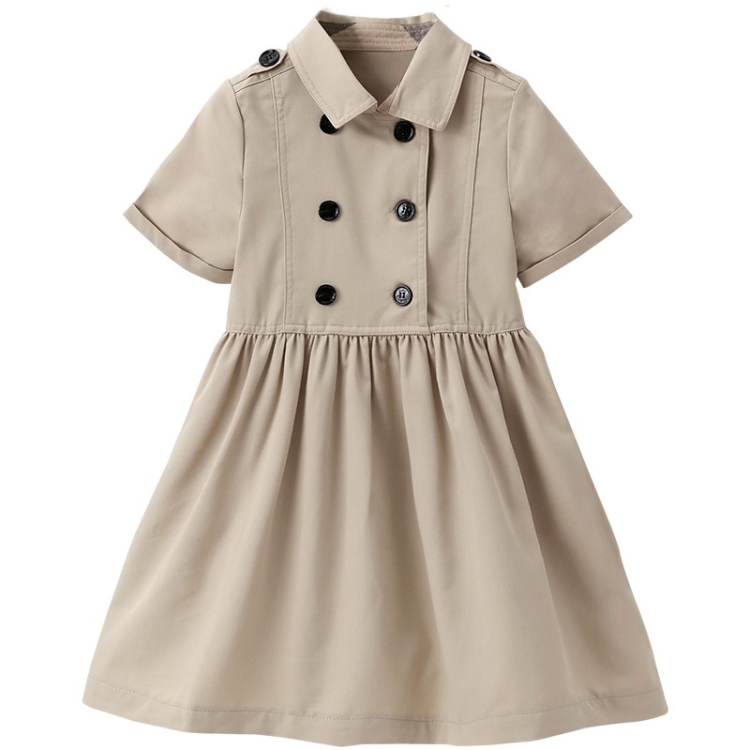 

Girls Solid Color Short-sleeved Pleated Skirt (Color:Apricot Size:110)