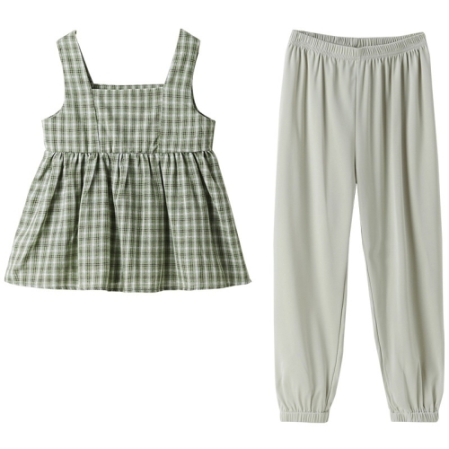 

Girls Sleeveless Top + Casual Trousers Two-piece Suit (Color:Green Size:110)