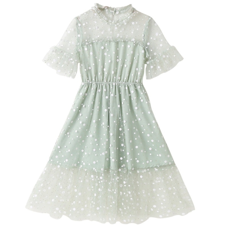 

Girls Mesh Sleeveless Dot Dress (Color:Green Size:110)