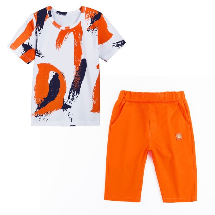 

Summer Childrens Fashion Suit Short-sleeved Casual Pants Sportswear (Color:Orange Size:110)